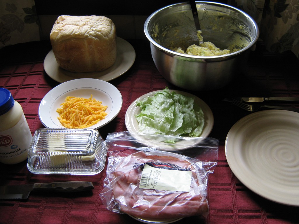 Ham sandwiches & potato salad