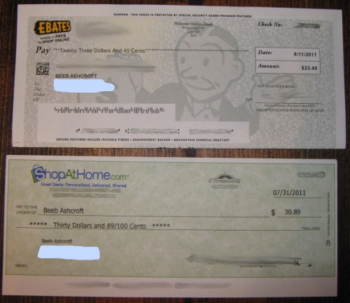 Checks from Ebates & ShopAtHome